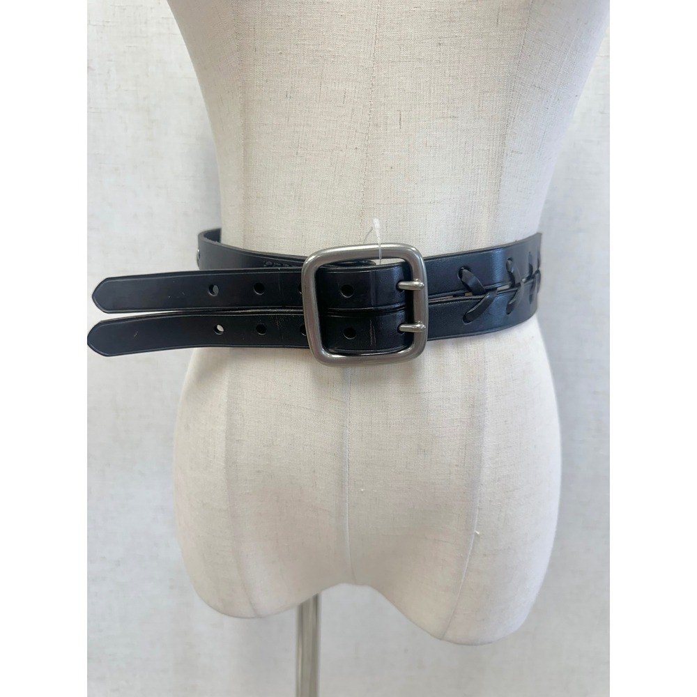 Denim & Supply Ralph Lauren Black Leather Double Strap Whipstitch Belt Sz Small
